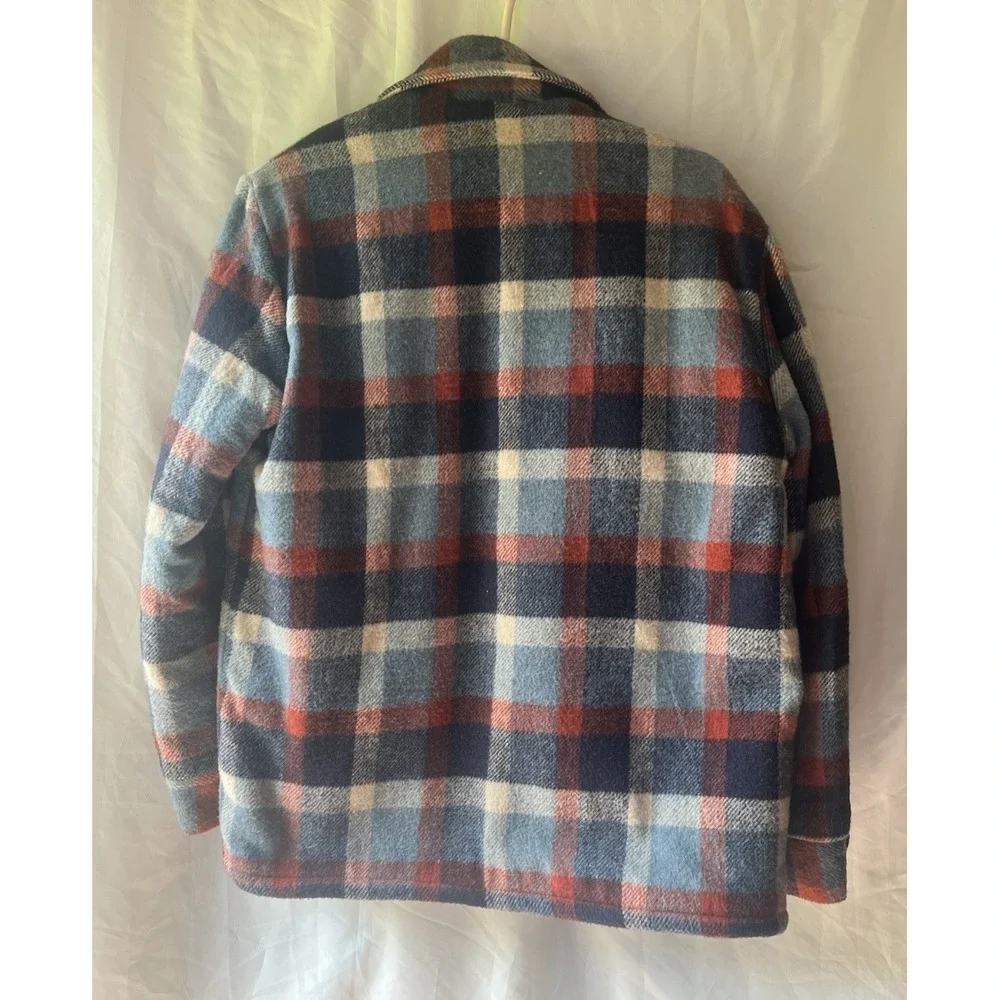 Vintage‎ Montgomery Ward Blue Wool Blend Plaid Fleece Lined Jacket Heavy Shirt